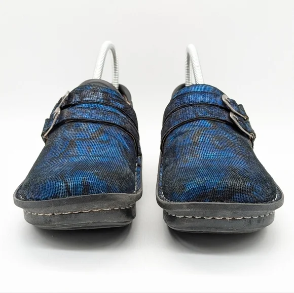 Alegria Alli blue black twist leather slip on hook & loop closure clog 37 6.5/7 - Picture 2 of 9